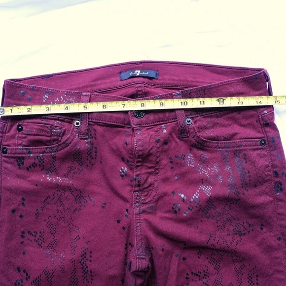 7 For All Mankind Jeans Burgundy Snakeskin Print Lowrise Skinny Jeans sz 28 - Picture 7 of 8